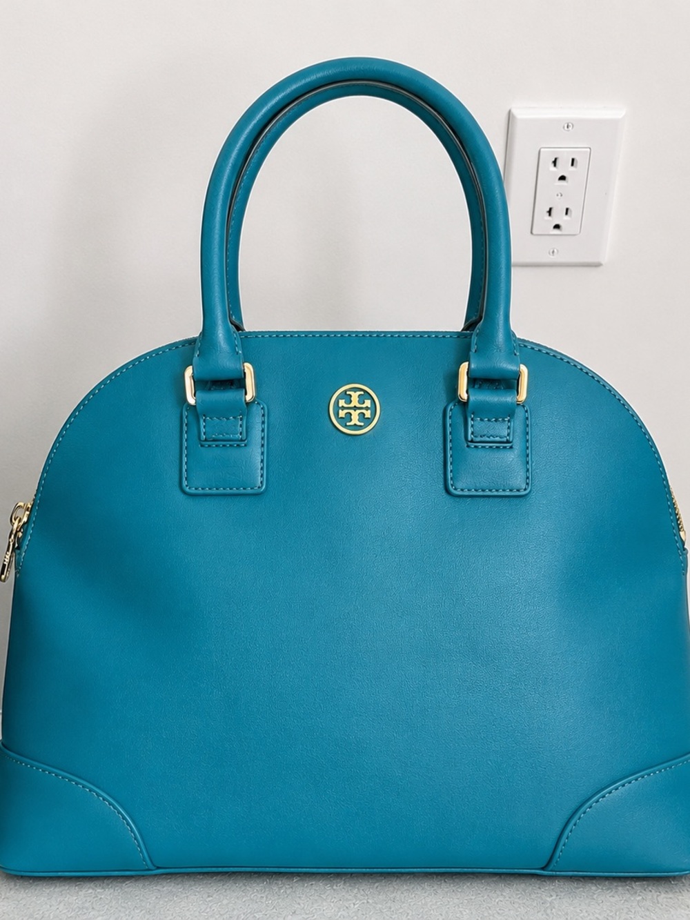 Tory Burch Robinson Large Dome Satchel Teal – Discontinued - Mint Condition